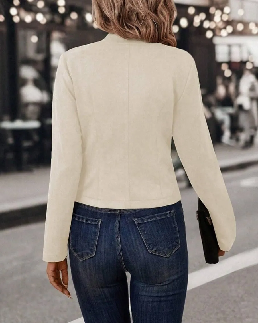 Women's Faux Suede Jackets 2025 Fall Casual Business Long Sleeve Open Front Cropped Blazer Jacket Coat