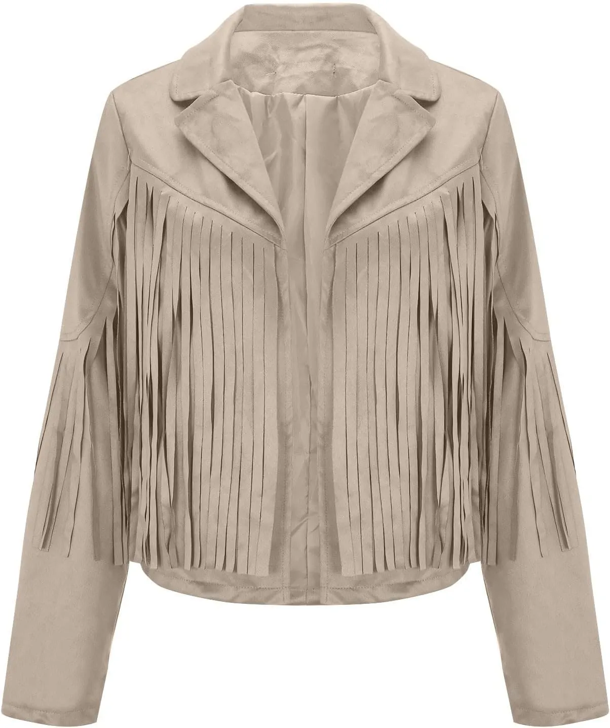 Womens Fringe Faux Suede Leather Jackets Fashion Tassel Motorcycle Cropped Coats Hippie Boyfriend Outwear Moto Coat