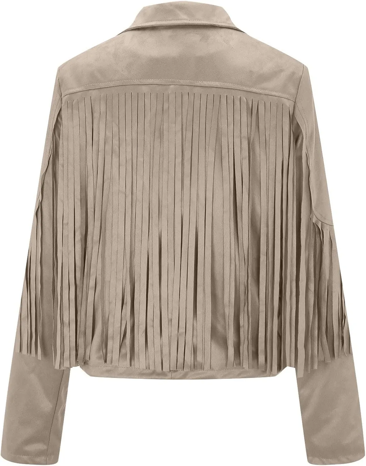 Womens Fringe Faux Suede Leather Jackets Fashion Tassel Motorcycle Cropped Coats Hippie Boyfriend Outwear Moto Coat