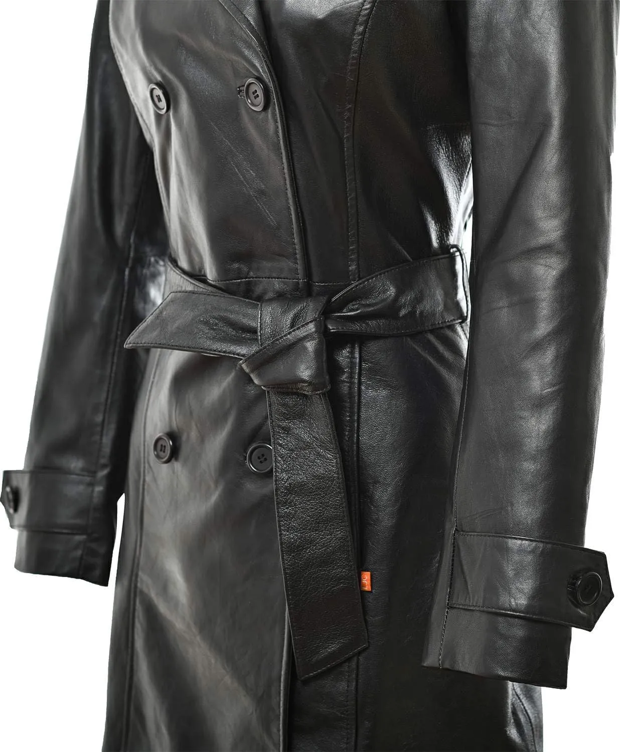 Women's Leather Long coat, Double Breasted Trench, Real Lambskin Duster Overcoat