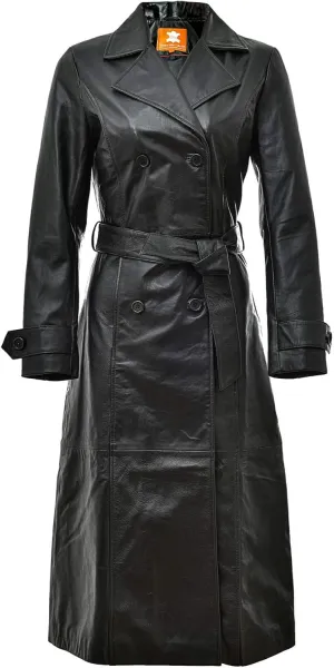 Women's Leather Long coat, Double Breasted Trench, Real Lambskin Duster Overcoat