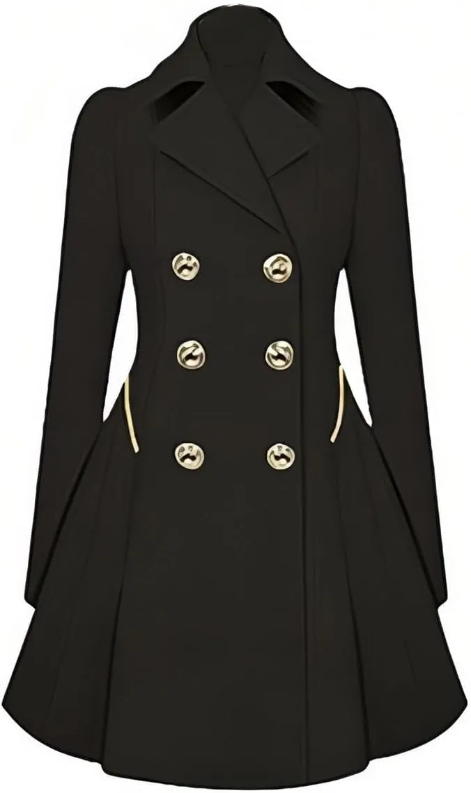 Women's Long Sleeve Coat Double Breasted Trenchcoat Winter Soft Fashion Cute Ruched Fitted Trench Coats