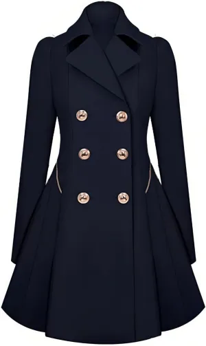 Women's Long Sleeve Coat Double Breasted Trenchcoat Winter Soft Fashion Cute Ruched Fitted Trench Coats