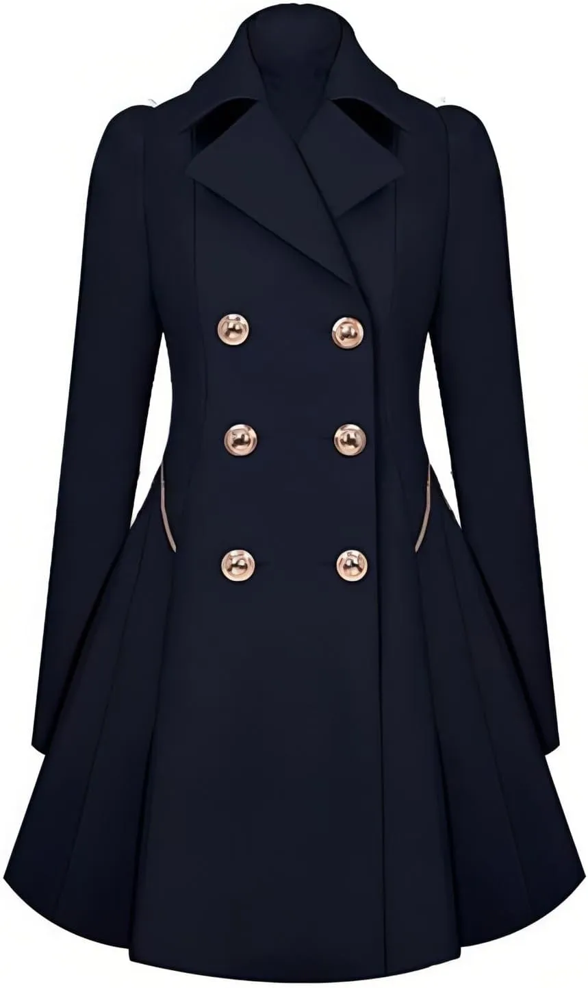 Women's Long Sleeve Coat Double Breasted Trenchcoat Winter Soft Fashion Cute Ruched Fitted Trench Coats