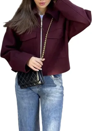 Women's Pea Coat Trench Jacket Casual Large Pocket Zipper Jacket