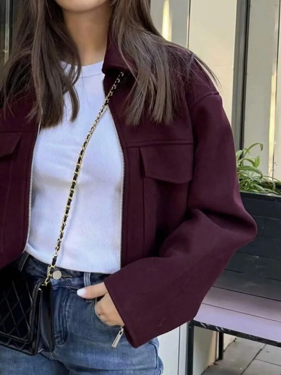 Women's Pea Coat Trench Jacket Casual Large Pocket Zipper Jacket