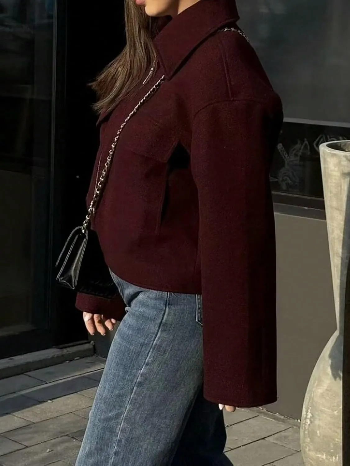 Women's Pea Coat Trench Jacket Casual Large Pocket Zipper Jacket