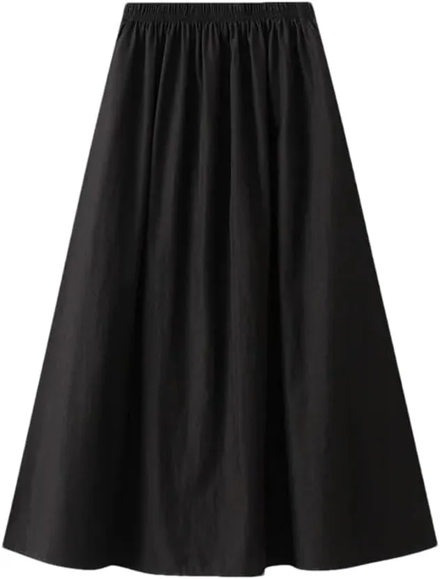 Women's Pleated Half Solid Color Skirt High Waisted Retro Drape Mid Length A-Line Knee-Length Skirt