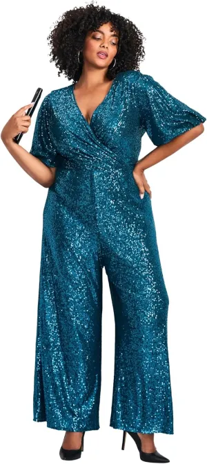 Women's Plus Size Nada Sequin Sleeve Jumpsuit