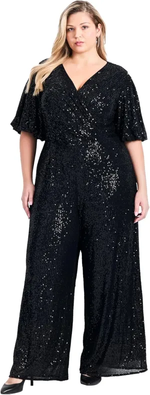 Women's Plus Size Nada Sequin Sleeve Jumpsuit