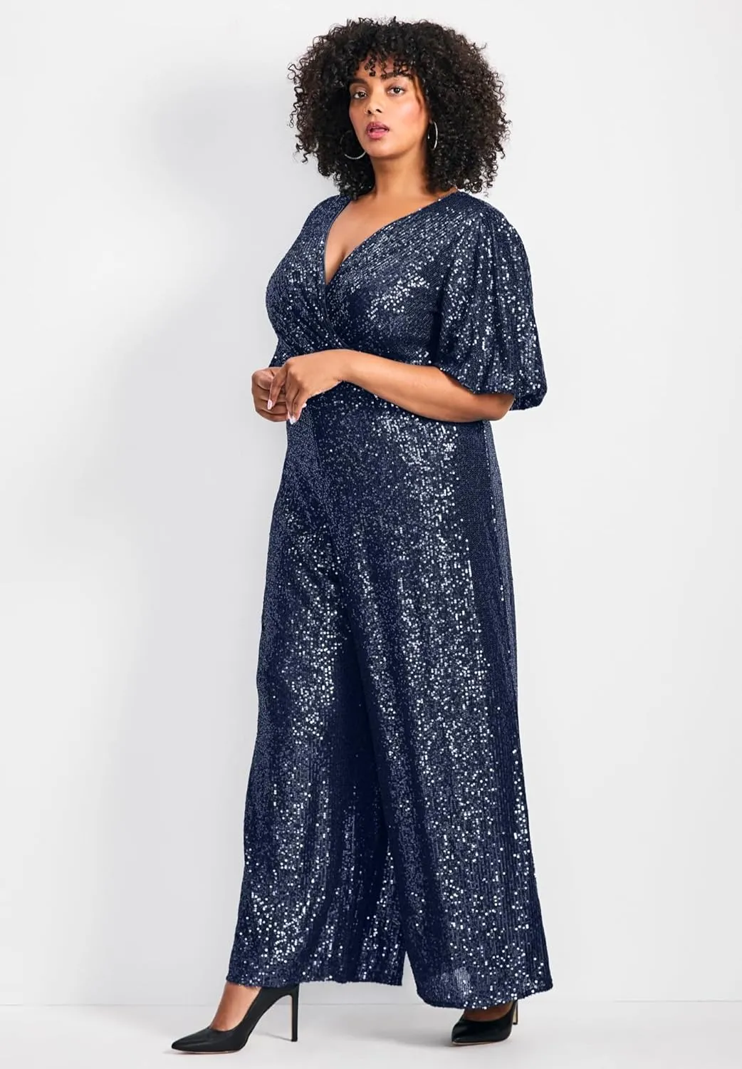 Women's Plus Size Nada Sequin Sleeve Jumpsuit