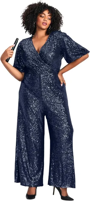 Women's Plus Size Nada Sequin Sleeve Jumpsuit