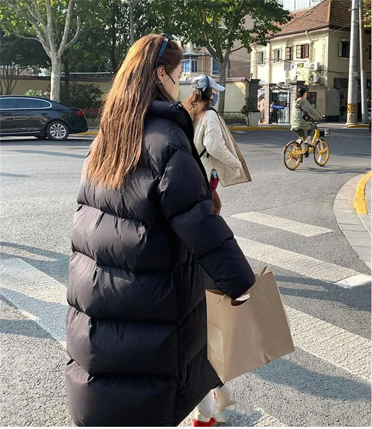 Women's Solid Oversized Thickn Parka Coat Classic Stand Collar Long Cotton-Padded Jacket