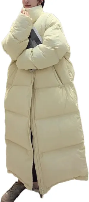 Women's Solid Oversized Thickn Parka Coat Classic Stand Collar Long Cotton-Padded Jacket