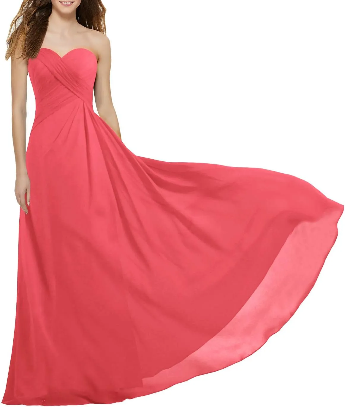 Women's Strapless Long Bridesmaid Dresses Chiffon Wedding Prom Gown