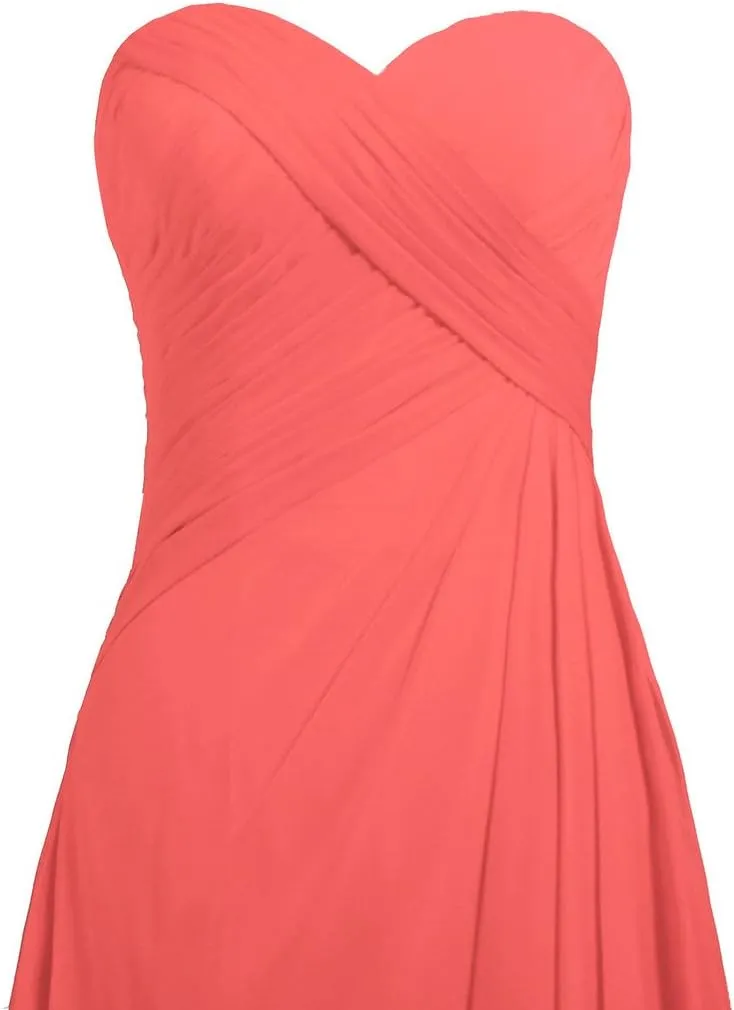 Women's Strapless Long Bridesmaid Dresses Chiffon Wedding Prom Gown