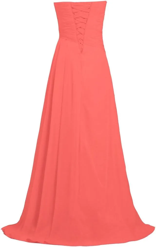 Women's Strapless Long Bridesmaid Dresses Chiffon Wedding Prom Gown