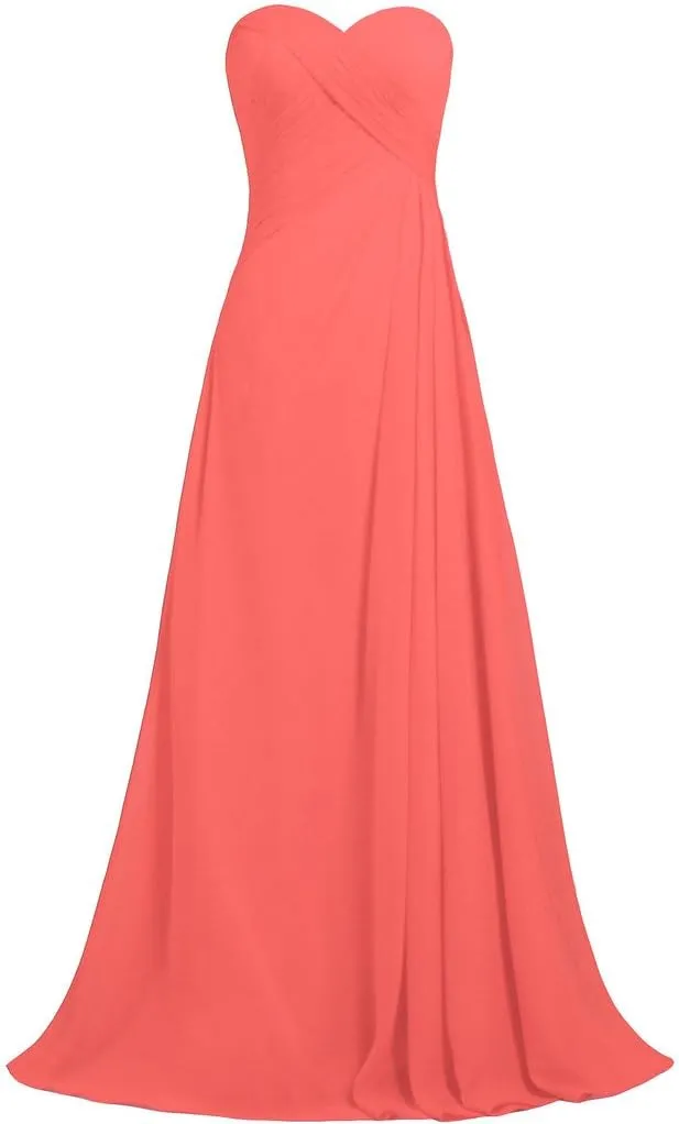 Women's Strapless Long Bridesmaid Dresses Chiffon Wedding Prom Gown