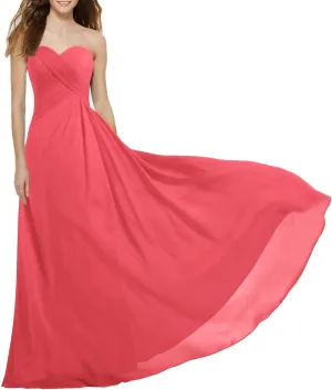 Women's Strapless Long Bridesmaid Dresses Chiffon Wedding Prom Gown