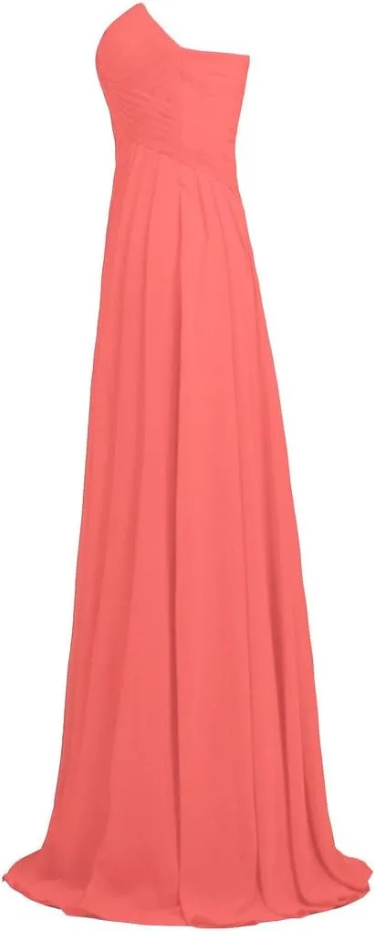 Women's Strapless Long Bridesmaid Dresses Chiffon Wedding Prom Gown