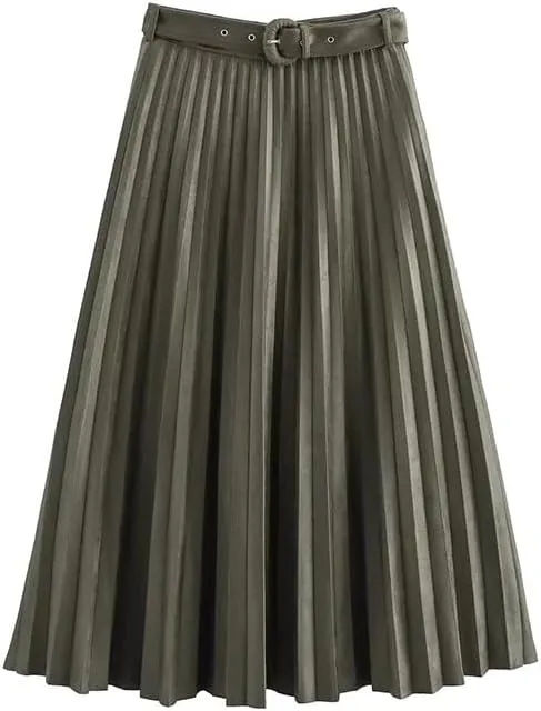 Women's Suede Texture Pleated MIDI Skirt, Long Length