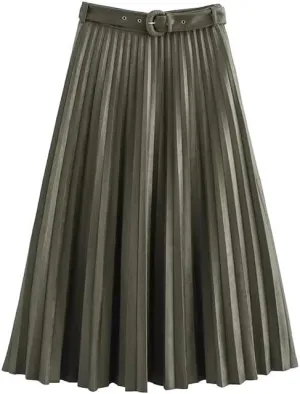 Women's Suede Texture Pleated MIDI Skirt, Long Length