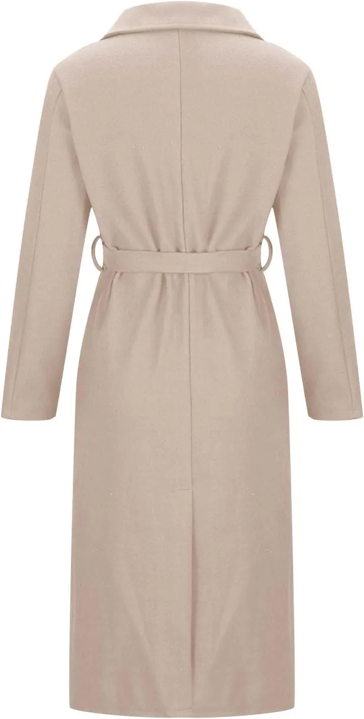 Women's Trench Coats Fall Long Wrap Pea Coat Casual Open Front Belted Trench Coat Winter Baggy Tweed Coat