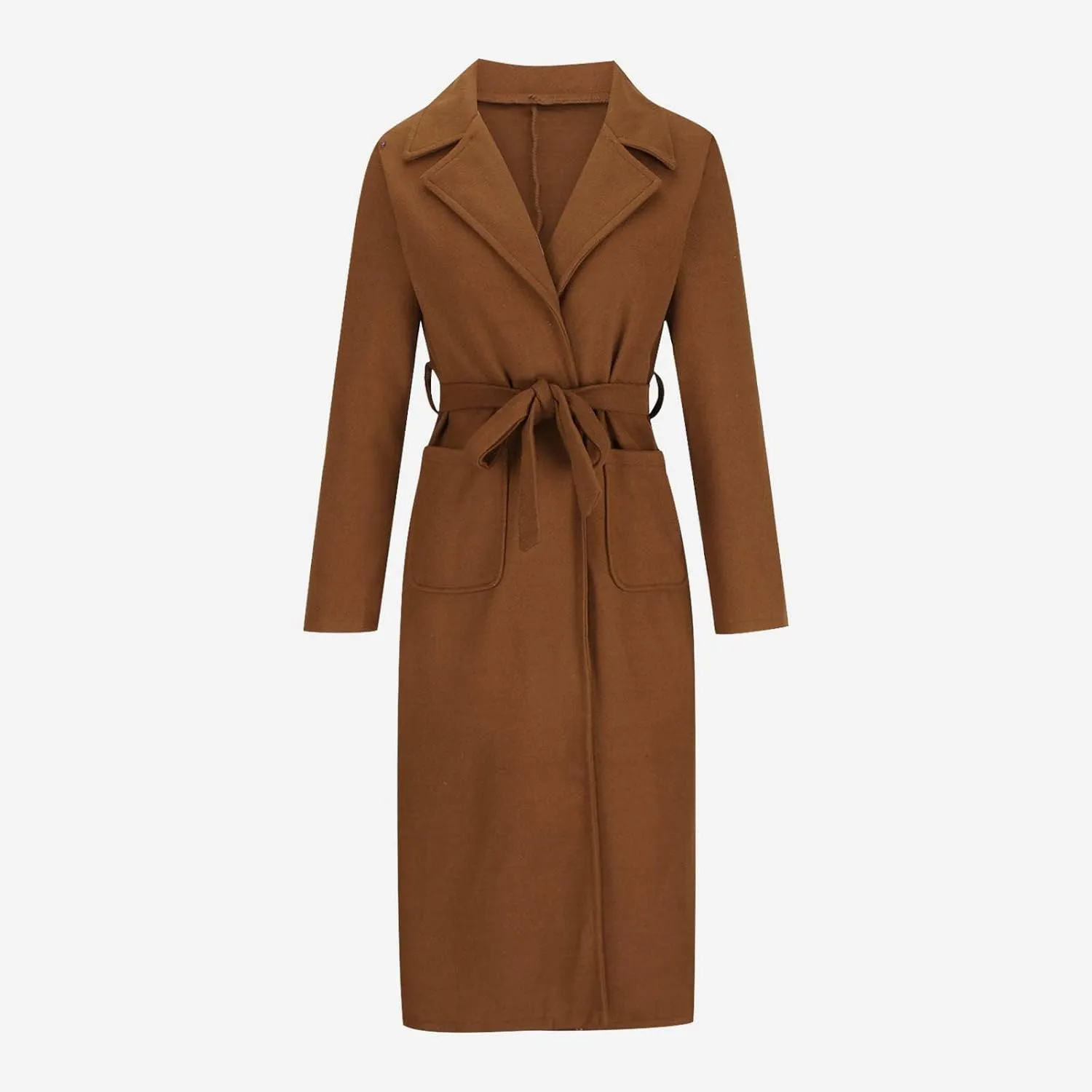 Women's Trench Coats Fall Long Wrap Pea Coat Casual Open Front Belted Trench Coat Winter Baggy Tweed Coat