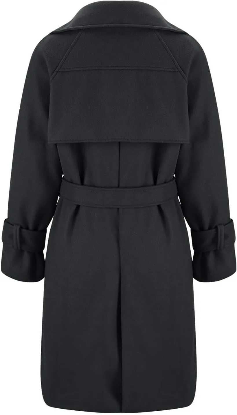 Women's winter coats Long Casual Coat Double-Breasted Trench Notched lapels Coat Jacket with Belt