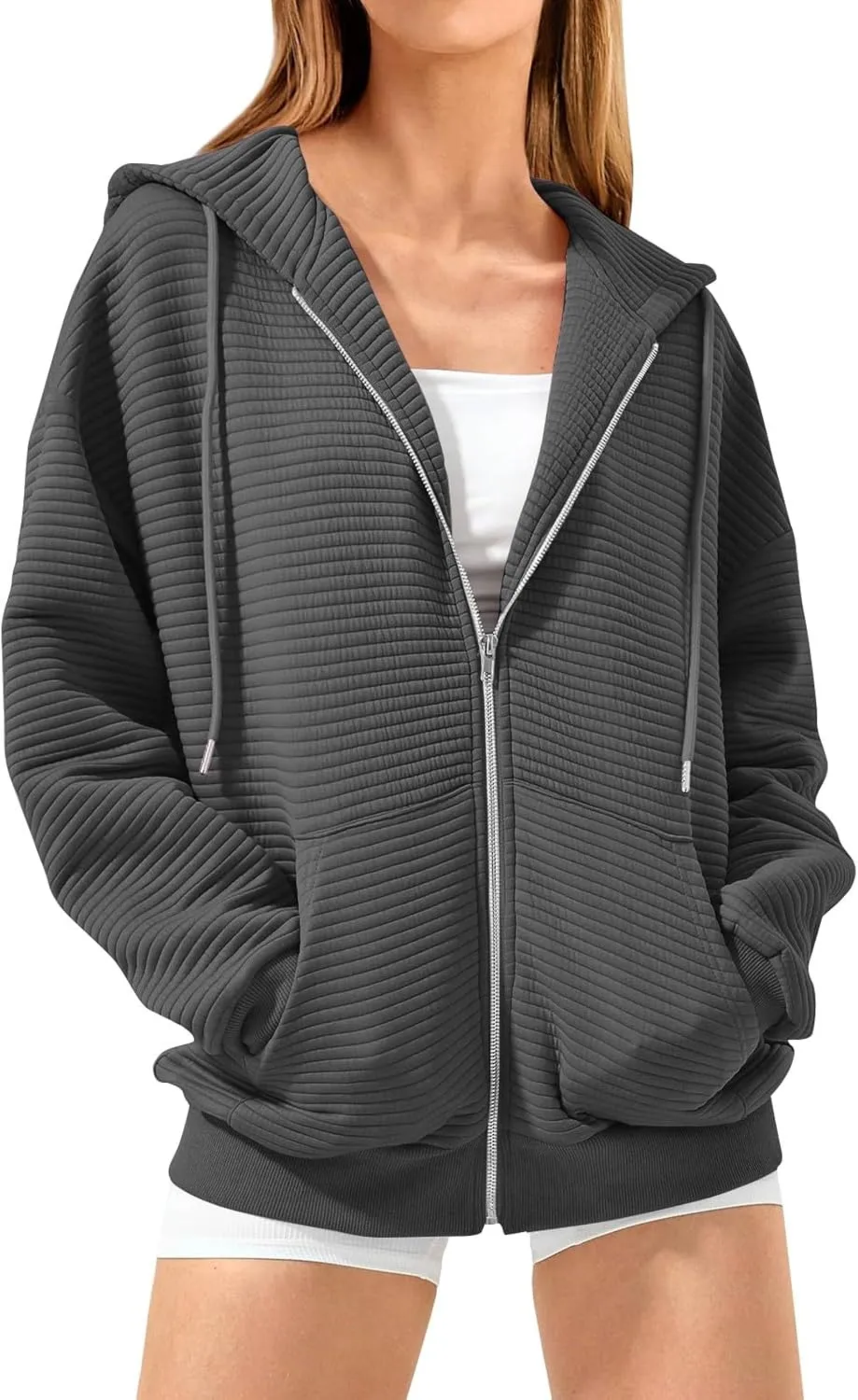 Womens Zip Up Hoodies Y2k Long Sleeve Fall Oversized Sweatshirts Preppy Cute Hoodies Drawstring Jackets with Pockets