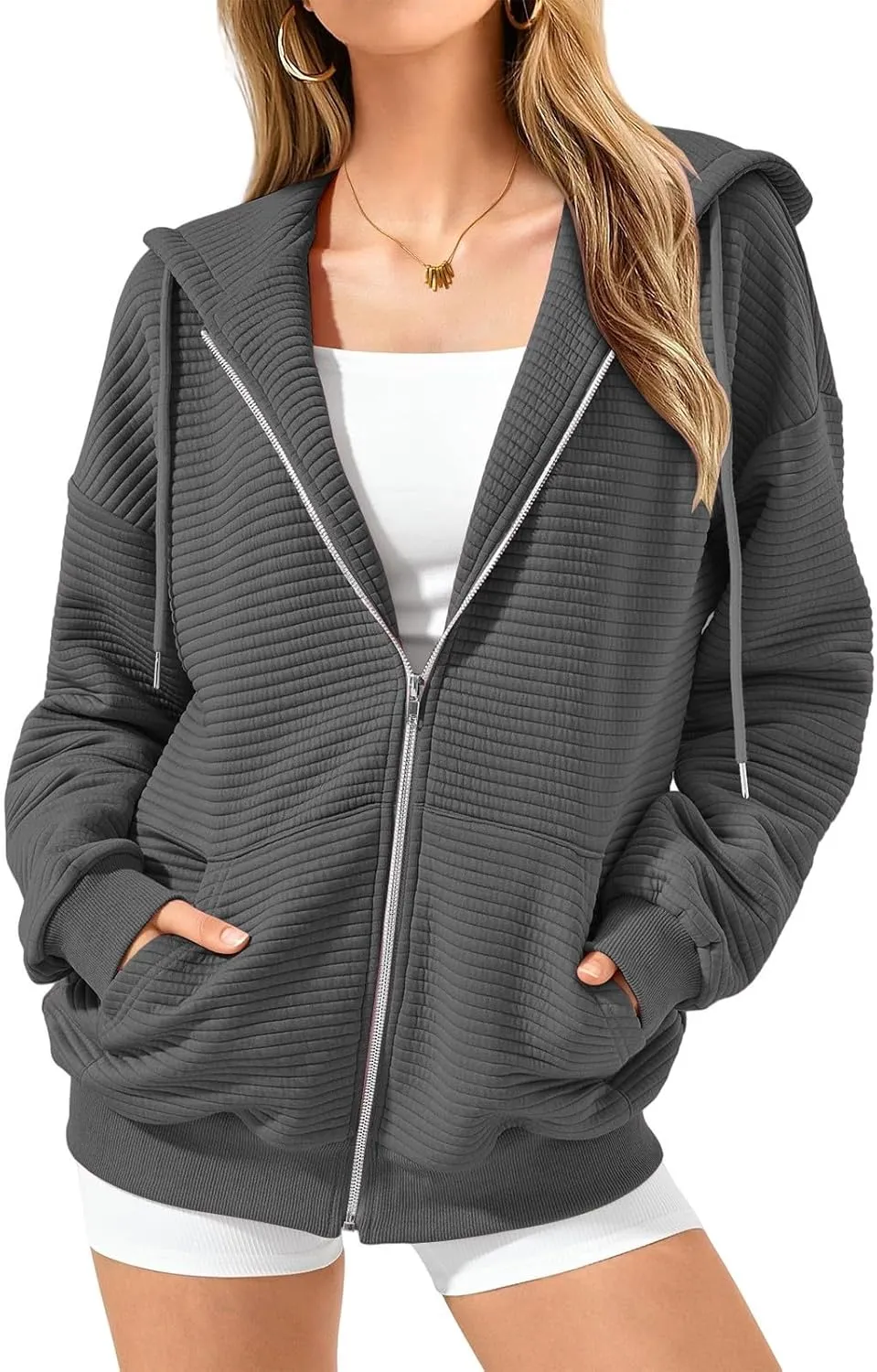 Womens Zip Up Hoodies Y2k Long Sleeve Fall Oversized Sweatshirts Preppy Cute Hoodies Drawstring Jackets with Pockets