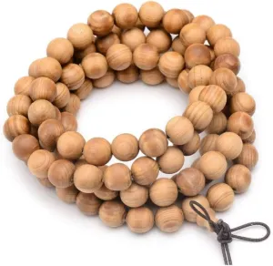 Wrap Style Buddhist Western Cedar Mala Bead Bracelet Necklace 34.6" Sandy Brown