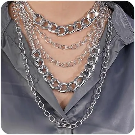 YERTTER Punk Multi-Layered Cuban Curb Chunky Chain Silver Choker Necklace Thick Choker Hip Hop Choker Necklace Gift