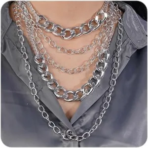 YERTTER Punk Multi-Layered Cuban Curb Chunky Chain Silver Choker Necklace Thick Choker Hip Hop Choker Necklace Gift