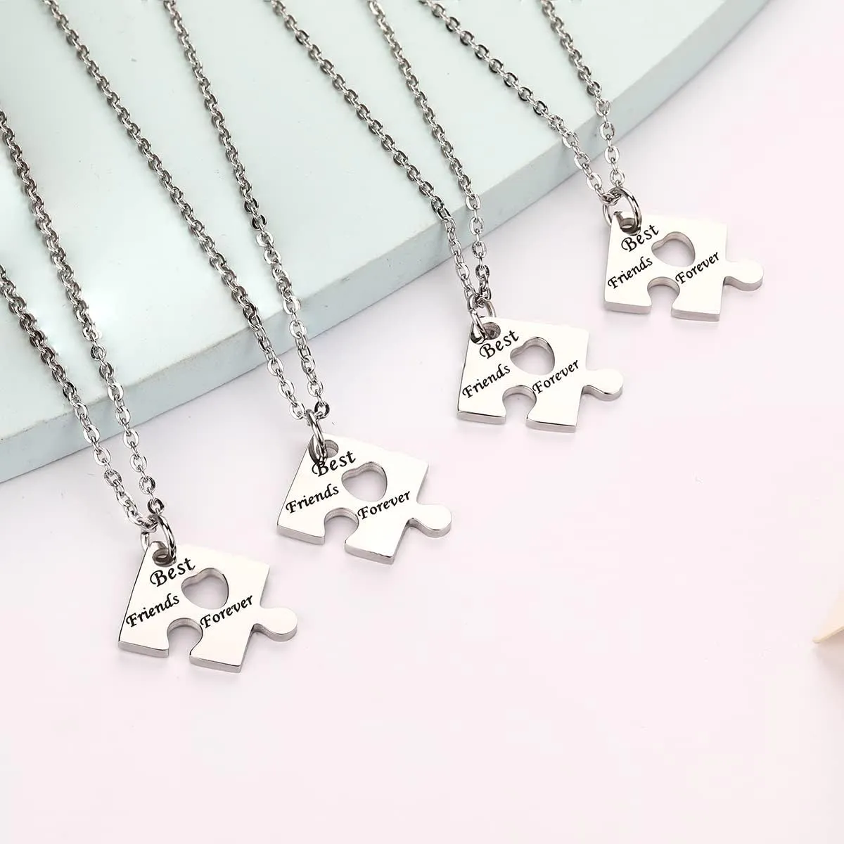 Yonhon BFF Necklace for 3/4/5/6 Stainless Steel Family Friendship Puzzle Sister Keychain Set