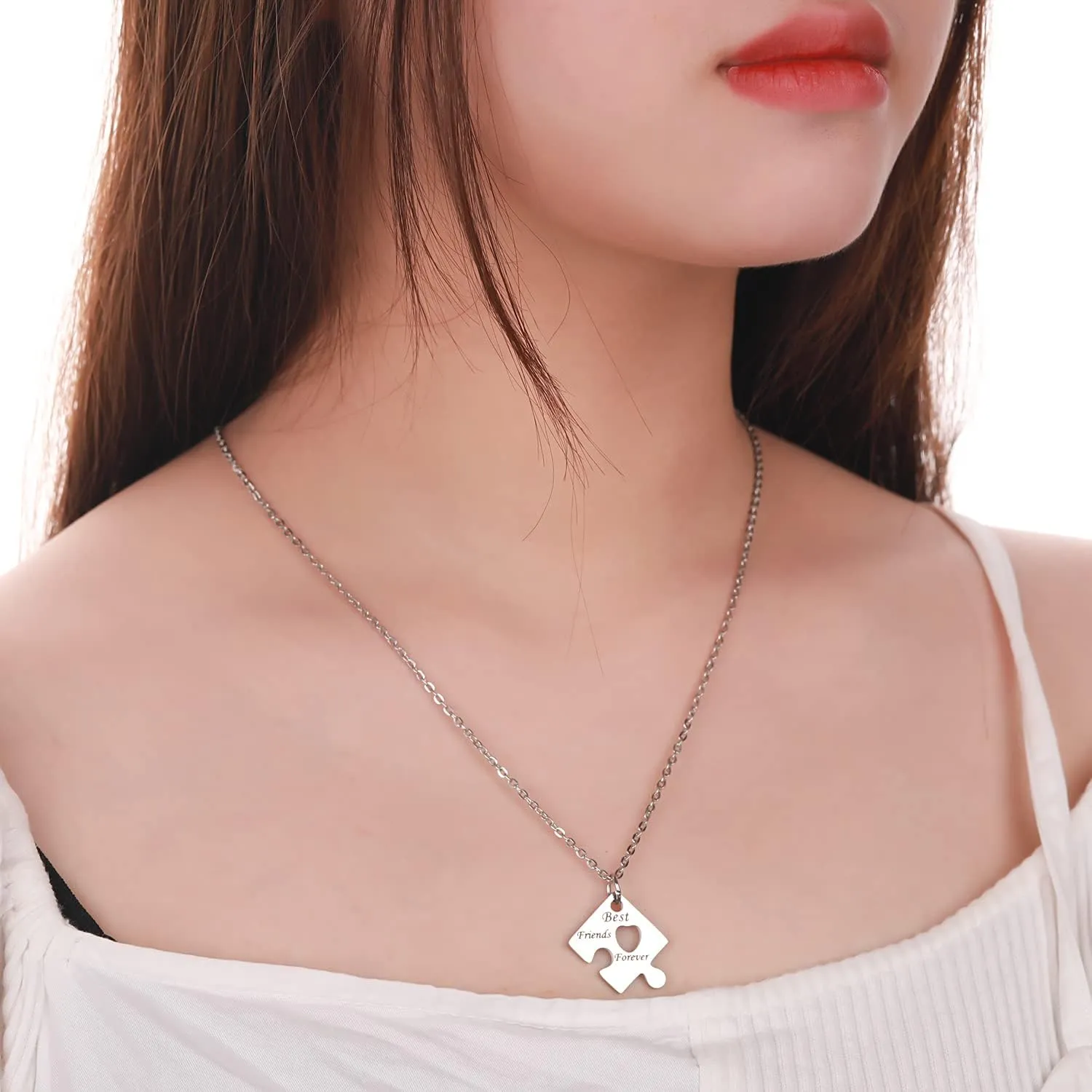 Yonhon BFF Necklace for 3/4/5/6 Stainless Steel Family Friendship Puzzle Sister Keychain Set