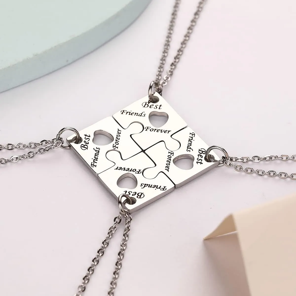 Yonhon BFF Necklace for 3/4/5/6 Stainless Steel Family Friendship Puzzle Sister Keychain Set