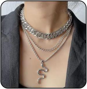 YOOESTORES82 14K Gold Snake Necklace Layered Chunky Pendant for Women Men - Punk Cobra Serpent Cuban Chain Jewelry