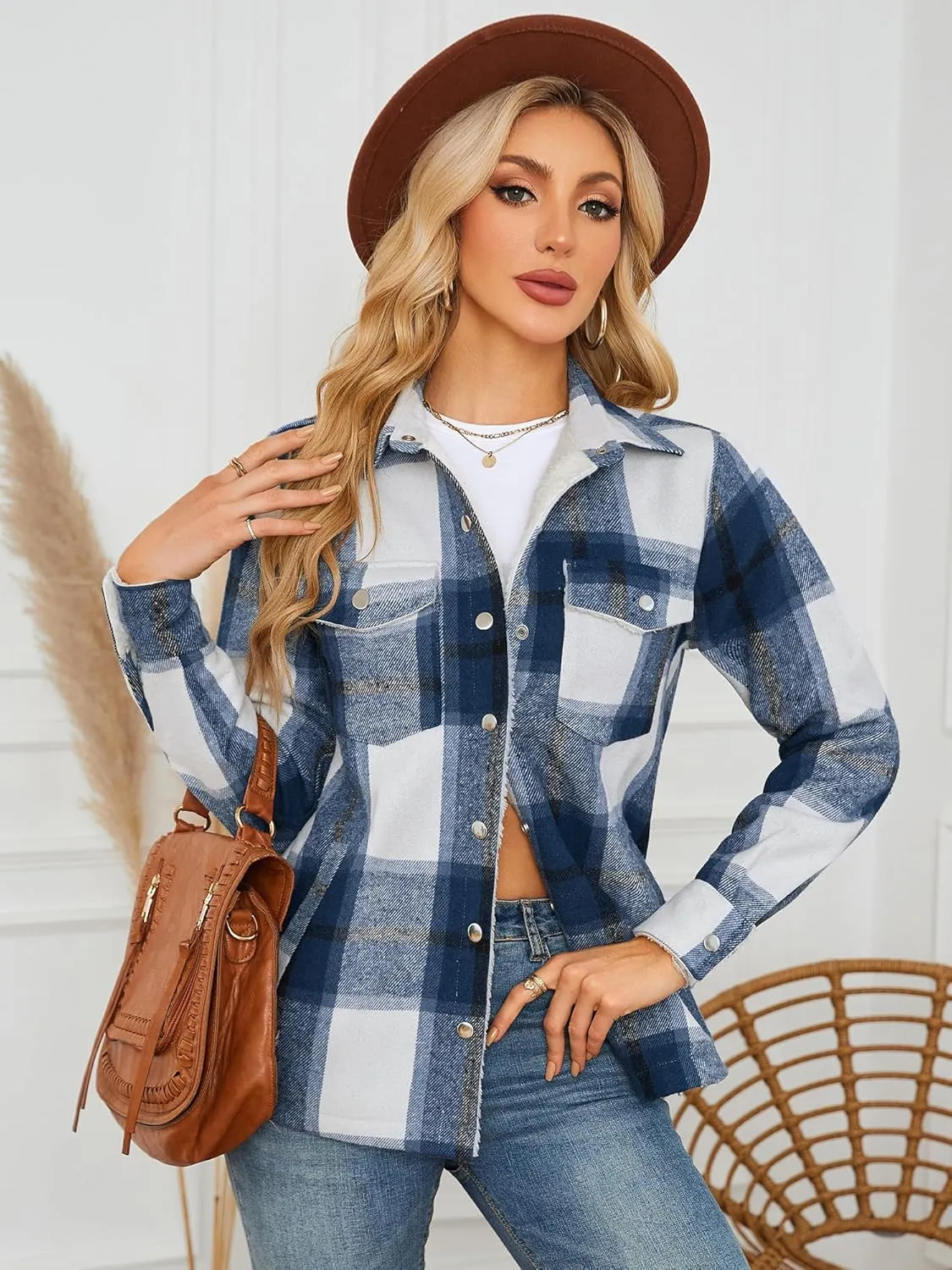 ZAFUL Womens Corduroy Sherpa Jackets Button Down Long Sleeve Fleece Outwear Coat with Pockets