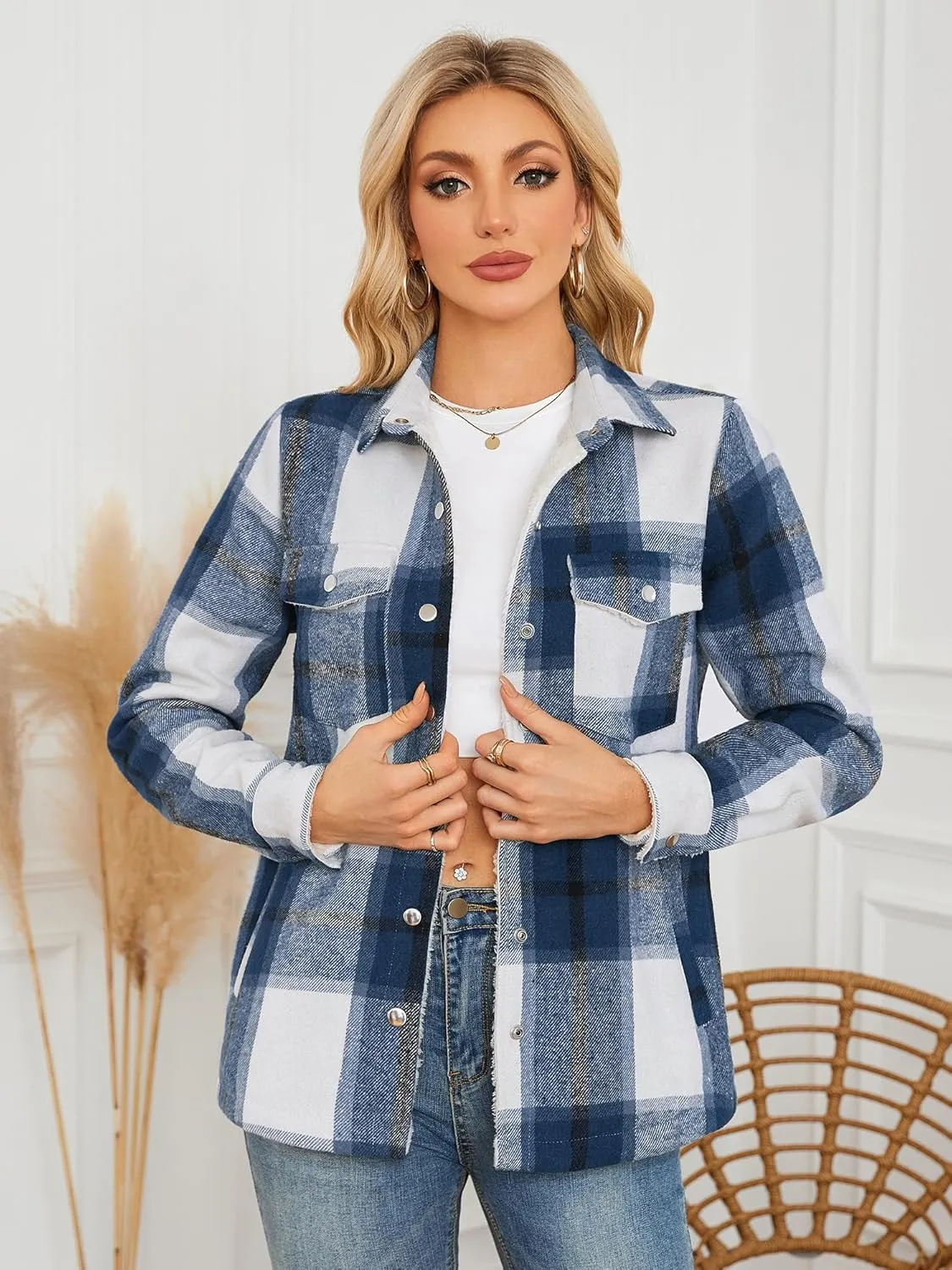ZAFUL Womens Corduroy Sherpa Jackets Button Down Long Sleeve Fleece Outwear Coat with Pockets