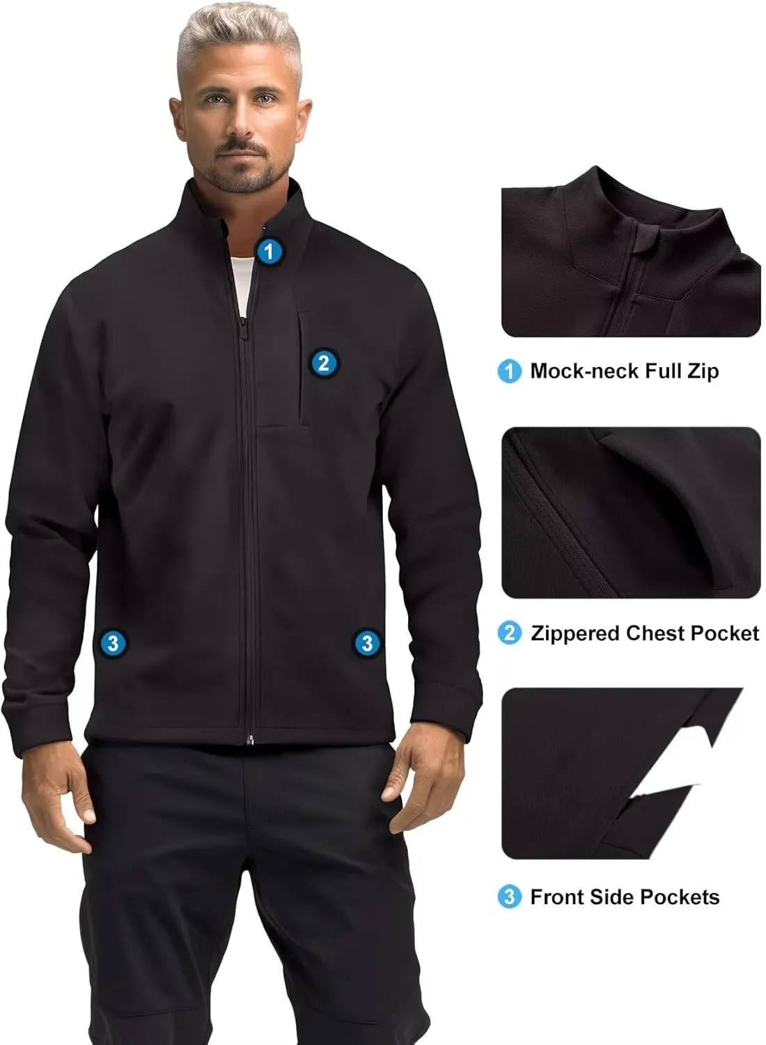 Zengjo Men's Track Jackets Full-Zip Athletic Jacket Sweatshirt Mock Neck with Zipper Pockets
