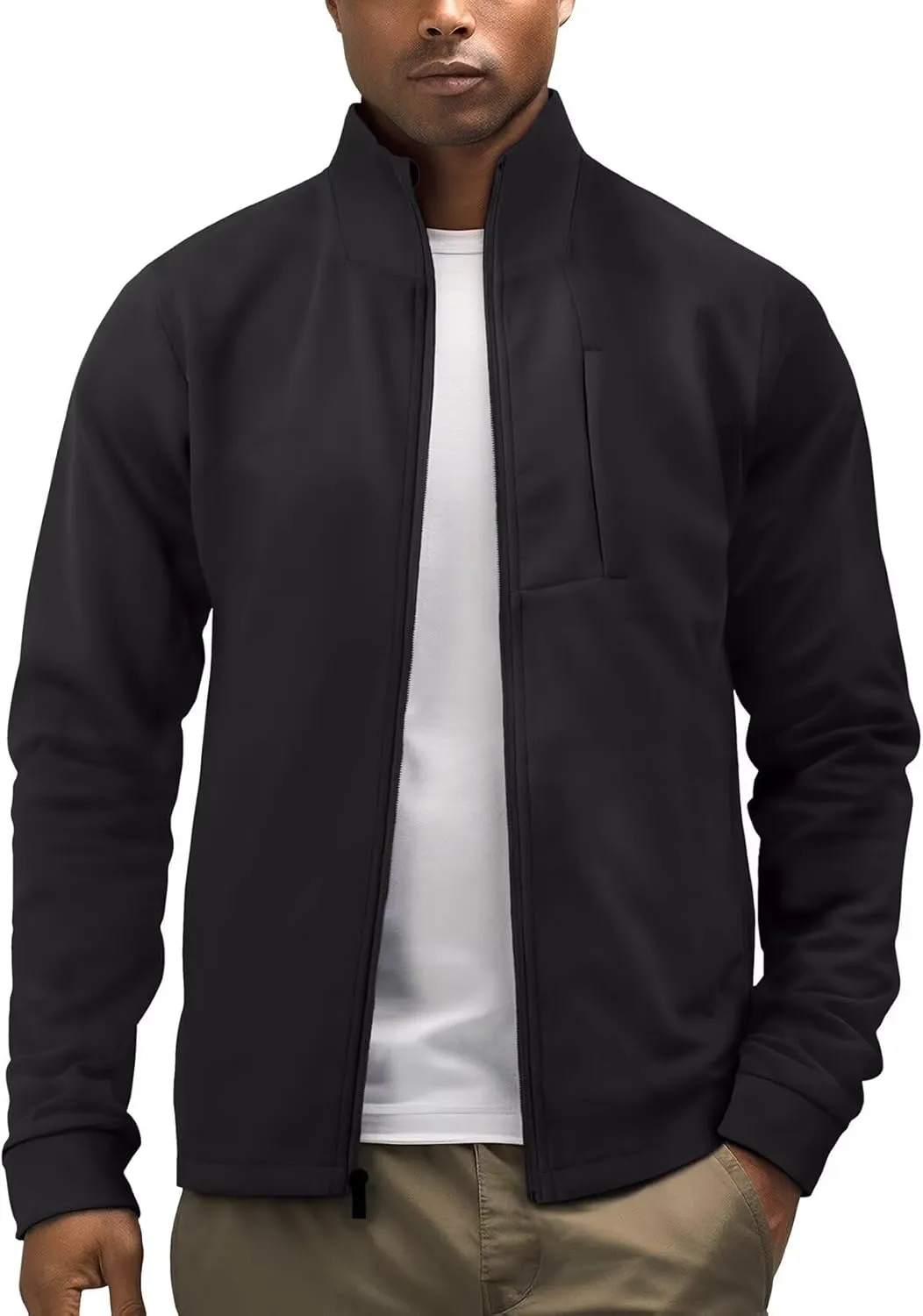 Zengjo Men's Track Jackets Full-Zip Athletic Jacket Sweatshirt Mock Neck with Zipper Pockets